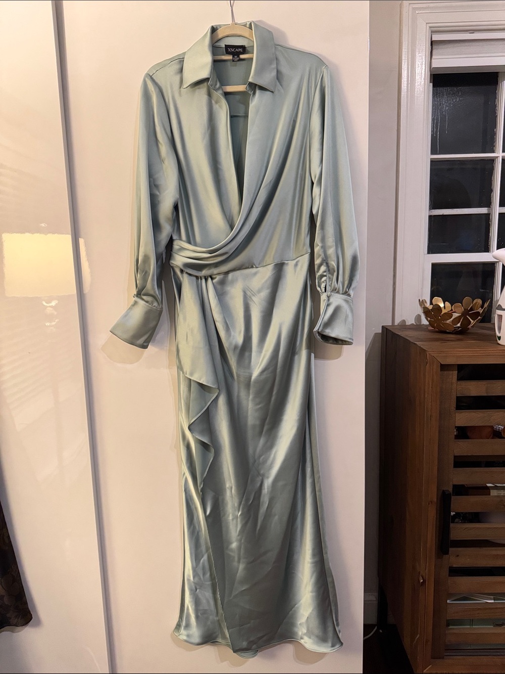 Nordstrom Pale Sage Satin Draped Maxi Dress